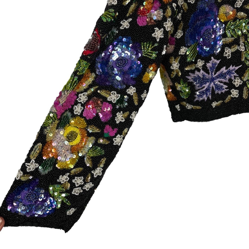 LAURENCE KAZAR VINTAGE BEAD EMBELLISHED EMBROIDERED HEAVY FLORAL EVENING JACKET - Picture 9 of 15